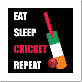 Eat Sleep Cricket Repeat Ireland Flag Posters and Art